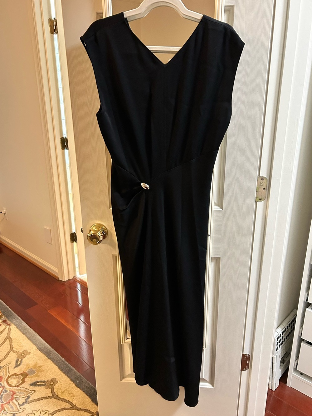 A.L.C. Black V-Neck Midi Dress with Side Draped Detail